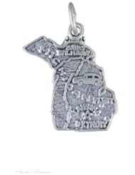 Sterling Silver MICHIGAN State Map Outline Word Charm