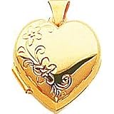 14K Yellow Gold Domed Heart Flower Locket Jewelry