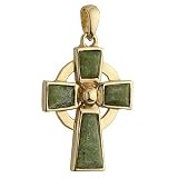 14k Gold and Connemara Marble Celtic Cross Pendant - Made in Ireland