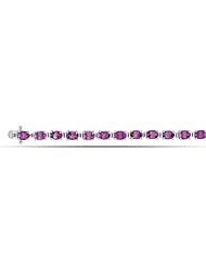 Sterling Silver Rhodium Plated Fancy Style Tennis Bracelet With Citrine, Amethyst, Aqua Marine, Garnet And Peridot Gemstones - 7.5 Inches