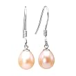 Pearl Essence 7-8mm AAAA Drop Earrings in Platinum Overlay CAREFREE Sterling Silver, Peach