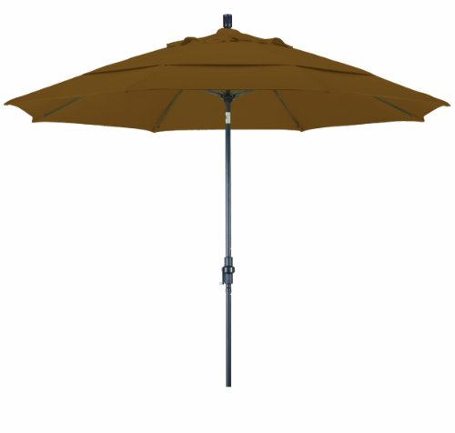 California Umbrella GSCUF118117-5488-DWV 11-Feet Sunbrella Fabric Fiberglass Crank Lift Market Umbrella with Bronze Pole, Teak On Sale