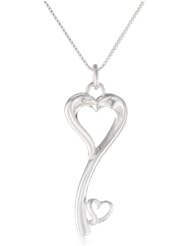 Sterling Silver "Love Is The Key, I Love You" Key with Hearts Pendant Necklace, 18"