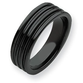 31bGoXvSX5L Ceramic Black Grooved 7mm Polished Band Ring   Size 12.5