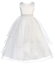 Girls Beaded  Asymmetric Sleeveless Ankle Length Organza/Satin Flower-Girl Dress/Pageant Dress  With Ruffles