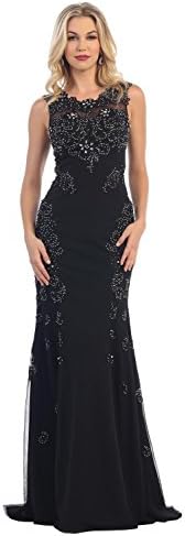 TwinMod Lace and Sequin Sweetheart Sleeveless Prom Formal Bridesmaid Dress (6, BLACK)