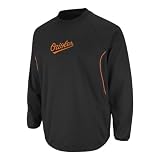 MLB Men's Baltimore Orioles Long Sleeve Crew Neck Thermabase Tech Fleece Pullover by Majestic (Pro Black/Pro Orange, X-Large)