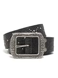FOSSIL Women Black Western Leather Belt with Silver Studds Accents and Ornate Silver Buckle, Small