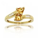 Yellow Gold Bypass Ring Orange Trillion Citrine Diamond