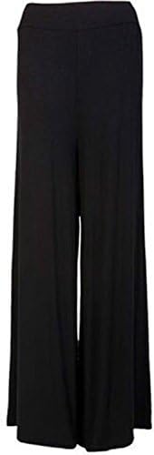 Ladies standard and plus size plain Palazzo wide legged flared trouser pants (8/10, BLACK)
