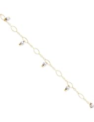 14 Karat Two Toned Gold Dangling Bead Anklet, 9 Inch