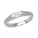 Sterling Silver Engagement Ring with Round Cubic Zirconia In Half-Bezel-Setting