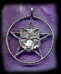 Wiccan Pagan Jewelry Lr Wolf Totem Pentacle Pentagram Sterling Silver