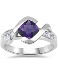0.18 Cts Diamond & 0.67 Cts Amethyst Ring in 14K White Gold