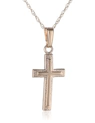 Cheap Girls Jewelry 14k Yellow Gold Childrens Embossed Cross Necklace, 15" For Sale