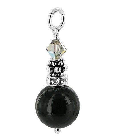 31bI1DHOuvL Black Onyx with Clear AB Crystal and Sterling Silver Bali Beads accented Pendant
