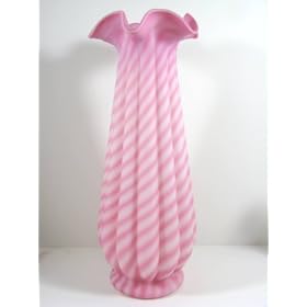 Fenton Rosalene Pink Spiral Optic Satin Vase 14 RARE