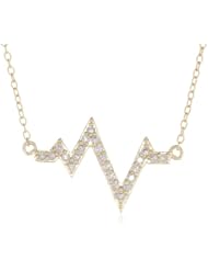 Sterling Silver Cubic-Zirconia Heartbeat Pendant Necklace, 16"+3" Extender