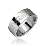 Surgical Steel Ring with Pentagram and Tribal Designs