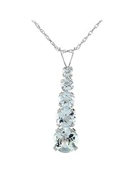 10k White Gold 18 in. Thin Chain & 15/16 in. (24mm) Graduated Journey Stone Pendant, w/ Brilliant Cut Aquamarine Stones