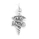 Sterling Silver Charm 13/16 in tall Medical Doctor Caduceus