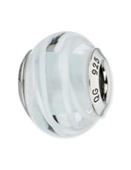 Sterling Silver Clear with White Stripes Italian Murano Charm