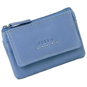 Fossil Ladies Leather Coin Purse - Pop Stitch Key Coin Purse (Color: Blue)