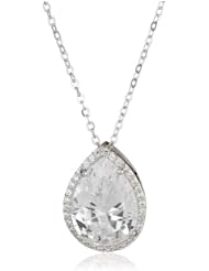 CZ by Kenneth Jay Lane "Traditional" Pear Cubic Zirconia Flat Pave 1" Drop 25 Cttw Necklace