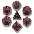 Q-Workshop Polyhedral 7-Die Set: Carved Elven Elvish Dice Set (Black and Red)