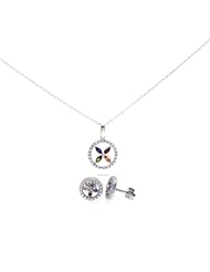 Nickel Free Sterling Silver Pendant & Earring Sets Open Circle With Flower Design CZ Set