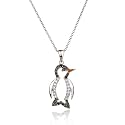 Sterling Silver Cubic Zirconia Penguin Pendant by Cheline, 18"