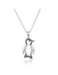 Sterling Silver Cubic Zirconia Penguin Pendant by Cheline, 18"
