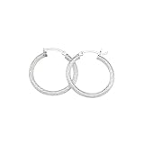 Sterling Silver 25.5 MM Sparkle Hoop Earrings