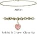 10 K 9" Yellow Gold Belcher Style Created 1.00 tcw. Tourmaline Pink Stone Heart Charm Anklet
