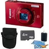 Canon PowerShot ELPH 520 HS Red 10.1 MP CMOS Digital Camera 12x Zoom 4 GB Bundle