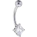 Jewelry : Solid 14KT White Gold CZ SQUARE SOLITAIRE Belly Ring