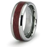 8mm Tungsten Carbide Ring with Cherry Wood Inlay (Sizes 8-13)