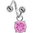 Pink Gem Round Solitaire Spiral Twister Belly Ring