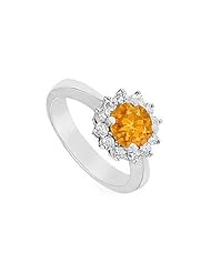 Citrine and Diamond Ring 14K White Gold - 1.50 CT TGW