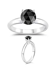 1.00 Ct Round Rose Cut A Black Diamond Solitaire Ring in 14K White Gold