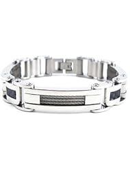 Stainless Steel Cable Bracelet 08.50 Inch Black Carbon Fiber B881
