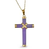 9ct Yellow Gold Lavender Jade Cross with Gold End Caps and Centre Piece with 18inch Prince of Wales Chain