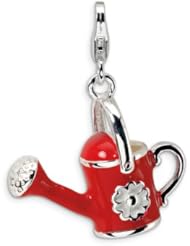 Amore LaVita(tm) Sterling Silver 3-D Enameled Red Watering Can w/Lobster Clasp Charm for Charm Bracelet