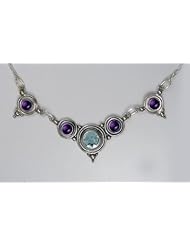 A Stunning Sterling Silver Gemstone Necklace Accented with Blue Topaz and Amethyst