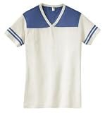 District Threads - Ladies Fine Knit Colorblock V-Neck Tee Natural/True Blue2X