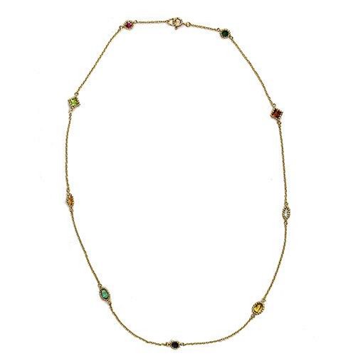 14k Yellow Gold Multi-Gemstone Station Necklace, 18