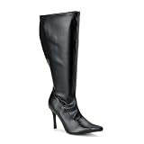 WIDE WIDTH WIDE CALF Knee Boot PLUS SIZE 3 3/4 Inch Sexy Black Stretch Poly