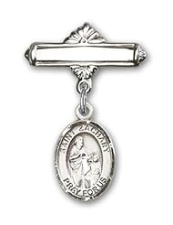 Sterling Silver Baby Badge with St. Zachary Charm and Polished Badge Pin