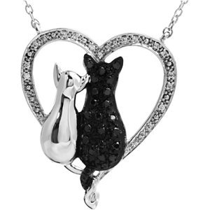 Genuine IceCarats Designer Jewelry Gift Sterling Silver 1/5Ctw Bl&Wh Dia Double Cat Nc. 12X18.2 Mm Tender Voices 1/5Ctw Black White Diamond Double Cat 18 Inch Necklace 1/5Ctw Bl&Wh Dia Double Cat Nc In Sterling Silver