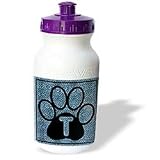 Doreen Erhardt Monogrammed Collection - Letter T Blue Cheetah Print Cat Paw - Water Bottles